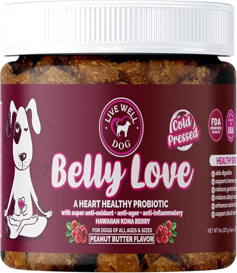 Belly Love - Heart Healthy Probiotic & Digestive Enzymes - Probiotics for Dogs - Gut Flora, Diarrhea & Bowel Support - Dog Supplement Soft Chew for Pet Immune System and Digestive Health