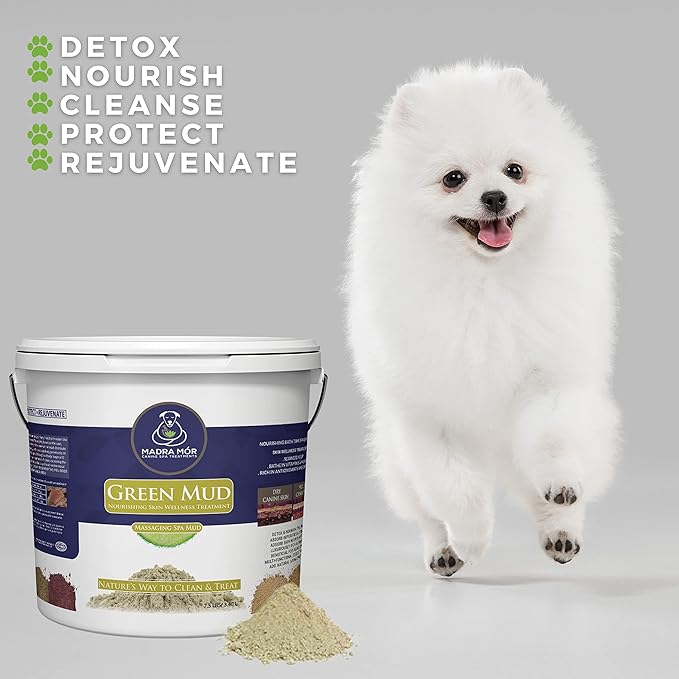 Madra Mor Green Mud Dog Wash Spa Mud Dog Essentials | Dog Bath for Dog Grooming | Dry Skin for Dogs Treatment | Dog Coat Skin Care Products | 7.5lb Pail w Worldwide Nutrition Multi Purpose Key Chain