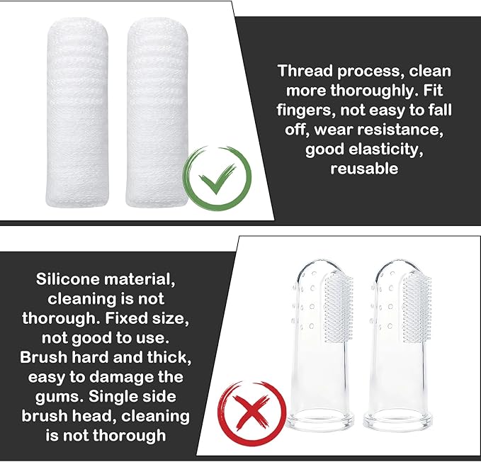 4 PCS Pet Finger Toothbrush, Microfiber Fingerbrush for Dogs Cats, Teeth Oral Cleaning, Dental Care, Washable & Comfortable & Durable, 1 Set for Two Fingers White