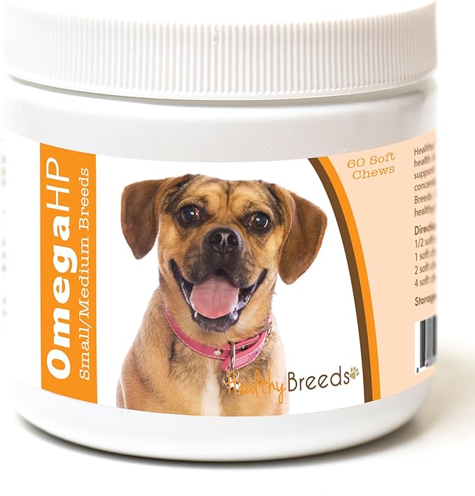 Healthy Breeds Puggle Omega HP Fatty Acid Skin and Coat Support Soft Chews 60 Count