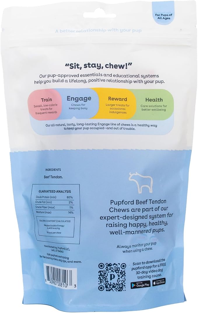 Pupford Beef Tendon Chews for Dogs | Cleans Teeth, Teaches Proper Chewing & Contains Glucosamine to Help Joints | Extra Thick, Long-Lasting, Natural Ingredients, Low Calorie (Turbo, 3 Count)
