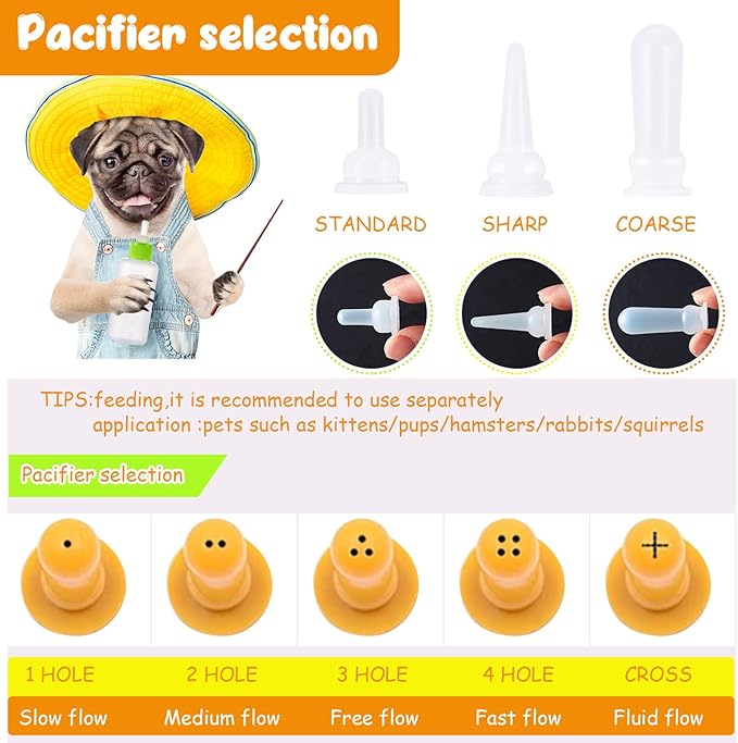 16 Pieces Pet Feeding Bottle Kit Kitten Bottles Kitten Milk Replacer Puppy Milk Feeder with Replacement Nipples Puppy Feeding Bottles for Newborn Small Animals Nursing Supplies (Yellow, Green)