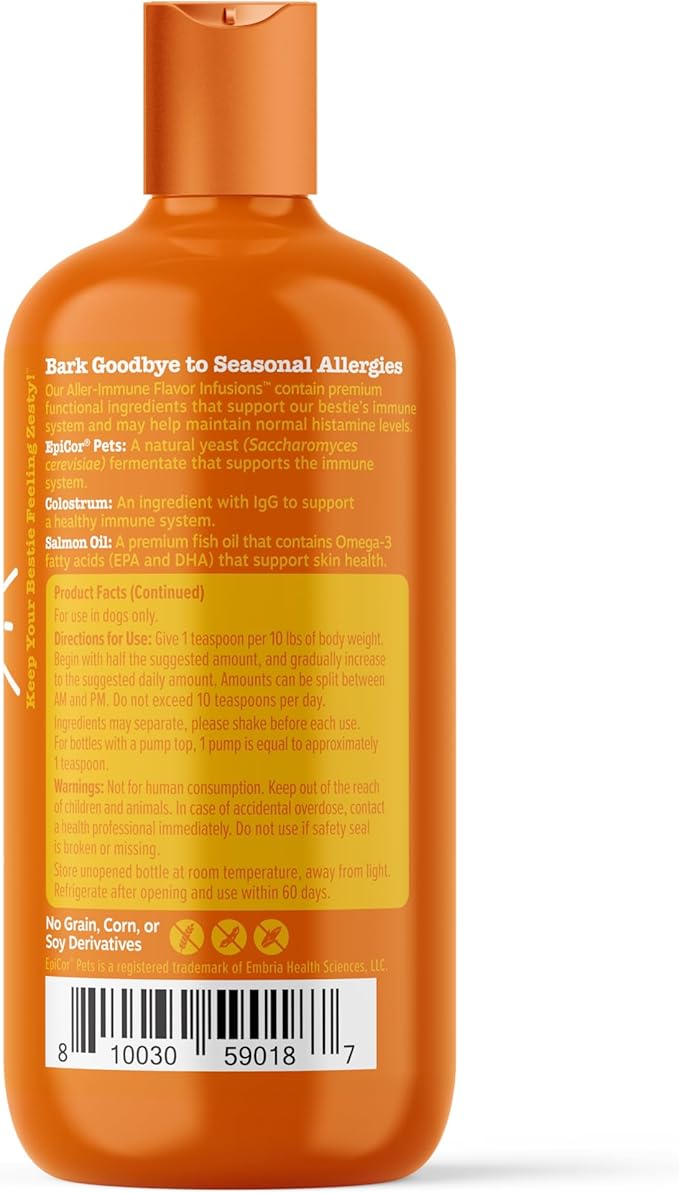 Zesty Paws Allergy & Immune Flavor Infusions for Dogs - with Omega 3 Salmon Oil for Sensitive Skin, EpiCor Pets, Colostrum & Quercetin - Supports Seasonal Allergies - Chicken Flavor - 16 fl oz