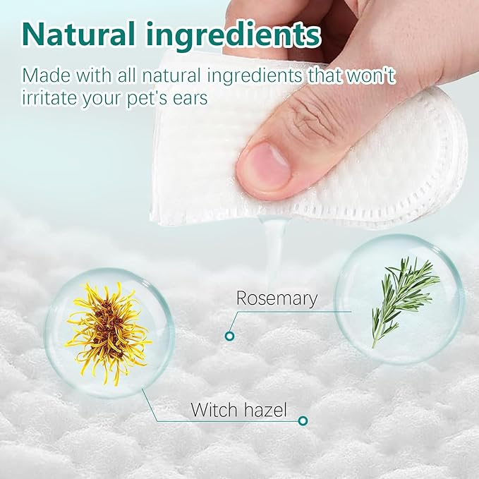Pet Ear Wipes, Ear Cleaner Finger Wipes for Cats and Dogs, Soft & Easy Otic Cleaning Pads, Pet Supplies for Regular Soothing Odor Control Reduce Dirt Wax Earwax Buildup,50 Counts