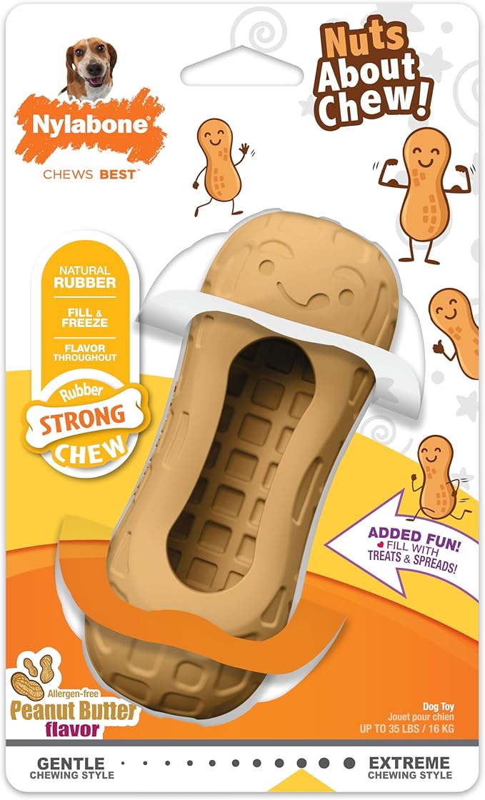 Nylabone Strong Chew Fillable Peanut Dog Chew Toy - Fun & Cute Dog Toys for Aggressive Chewers, Durable Dog Toys, Allergen-Free Peanut Butter Flavor, Medium/Wolf (1 Count)
