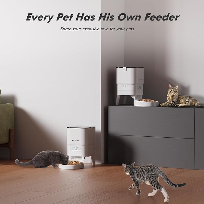 Automatic Cat Feeder -Timed Feeder for Dry Food, Easy Control to Programmable, Pet Feeder with Battery/Power Supply, Cat Food Dispenser, 1-6 Meals Per Day, Non-slip bottom, Lid with locked