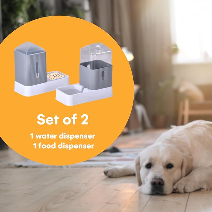 Noa Store Automatic Pet Water & Food Dispensers - Easy to Clean Feeding Bowls for Dogs & Cats - Convenient and Time-Saving Pet Station for Busy Owners - 12'H×6.3'L×11'W 3.5L Each - Grey