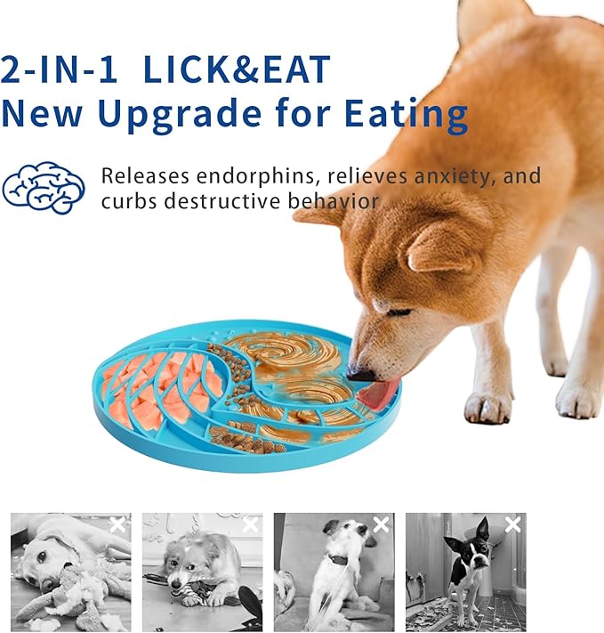 2-in-1 Lick Mat Slow Feeder for Dogs & Cats - Silicone Dog Lick Mat - Interactive/Promote Mindful - Anxiety Relief - Fun Alternative to Slow Feed Dog Bowl - Dishwasher Safe - Peanut Butter LPFLASAT