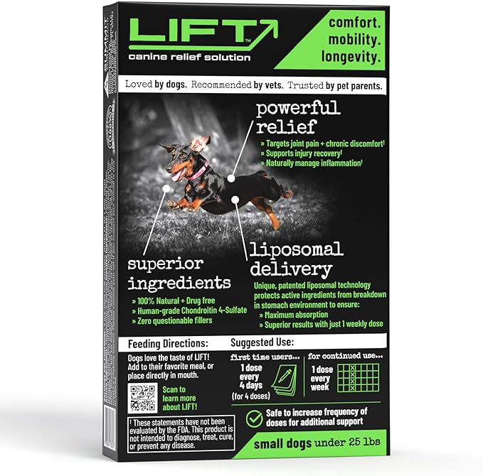 Summit Animal Lift Canine Pain Relief Health Supplement - Inflammation Hip & Joint Support Vitamin, All Natural Liquid Chrondroitin with Liposomal Delivery for Arthritis (Small Dogs Under 25lbs)