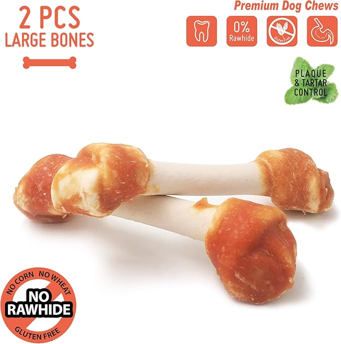 Premium Dog Bones, Rawhide-Free, Made with Real Chicken and Wholesome Vegetables, Made with Limited Ingredients (Large 2pcs/Pack)