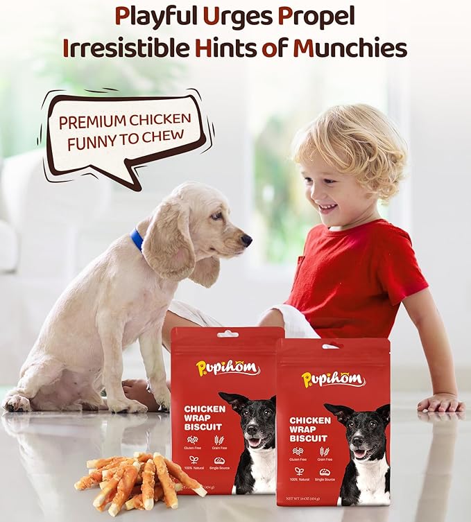 16OZ High Protein Dog Chewy Treats Biscuits, Chicken Wrapped Dog Biscuits Rawhide Free Soft Chewy Treats Training for Dogs