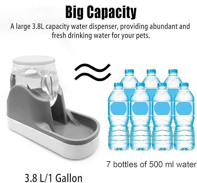 kathson Automatic Dog Water Dispenser 1 Gallon Gravity Cat Water Dispenser Dogs Water Station Bowl Large Capacity Feeder Waterer Pet Drinking Fountain Grey