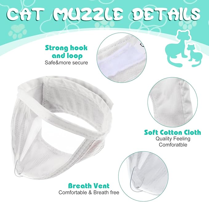 Hillban Cat Muzzle for Grooming with 4 Silicone Boots Breathable Transparent Cat Face Guard Silicone Cat Claw Covers Anti Scratch Cat Booties to Prevent Scratching Biting Bathing Trimming (Medium)
