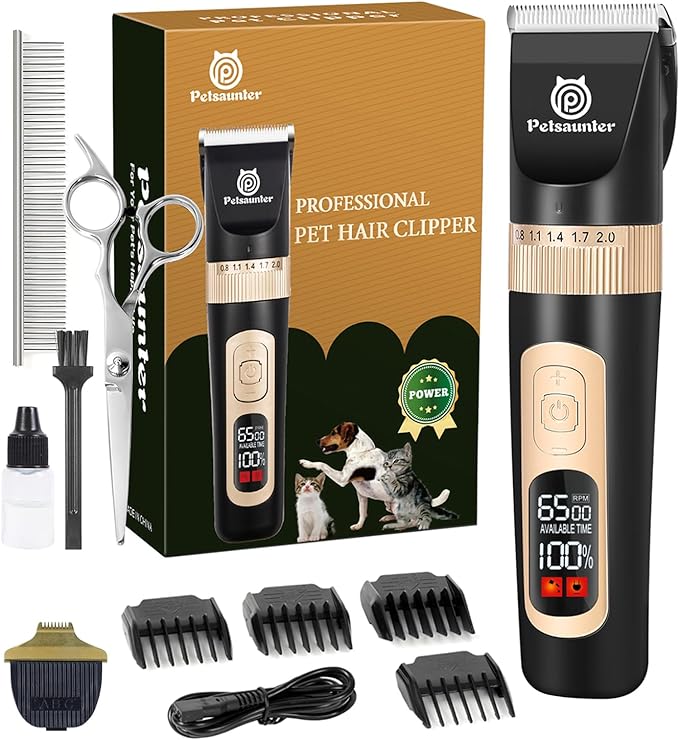 Dog Cat Clippers for Matted Hair - 4-Speed & LCD Dog Clippers for Grooming, Rechargeable for Large&Small Dogs&Cats with Thick Coats - Include a Metal Blade for Paw Trimming(C95ProSet Plus)