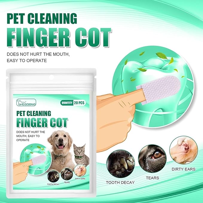 20Pcs White Teeth Cleaning Finger Wipes,Dog Eye WipesCleaning Wipes for Pet Teeth and Dog Tooth Brushing for Cleaning Teeth Ears and Eyes Suitable for Dogs and Cats Dirt and Discharge Pet Supplies