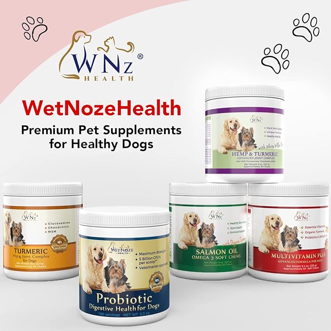 Dog Multivitamins and Supplements, Probiotics for Dogs w/Turmeric & Yucca, Probiotic Dog Chews for Brain Function, Gut & Immune Support, Joint Health & Anti-Inflammatory Supplement, 60 Chews, 8.4 oz