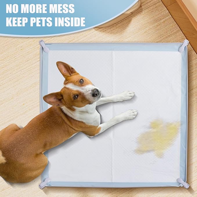 IMMCUTE Pee Pad Holder, Fits Up to 24" x 24" Training Pads, Silicone Non-slip Dog Potty Tray,High Edge Puppy Pad Holder Tray for Easy Cleaning with 8 Holder Clamps, for Puppy Potty Training