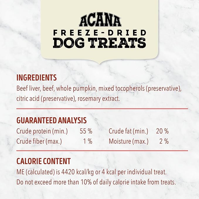 ACANA Singles Freeze Dried Dog Treats, Limited Ingredient Grain Free Beef & Pumpkin Recipe, 1.25oz