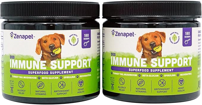ZENAPET Allergy Immune Support Supplement for Dogs, Superfood 100% Human-Grade with Turkey Tail Mushroom, Prebiotics for Gut Health, Itchy Skin, Seasonal Allergies & Yeast - for Small to Large Breeds