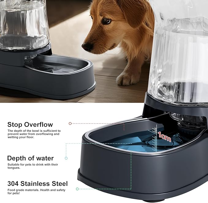 Automatic Dog Water Dispenser Gravity Stainless Steel Water Waterer Feeder, Large Capacity Water Feeding Bowls for Medium & Large-Sized Dogs Cats Other Pets -(1 Gallon)