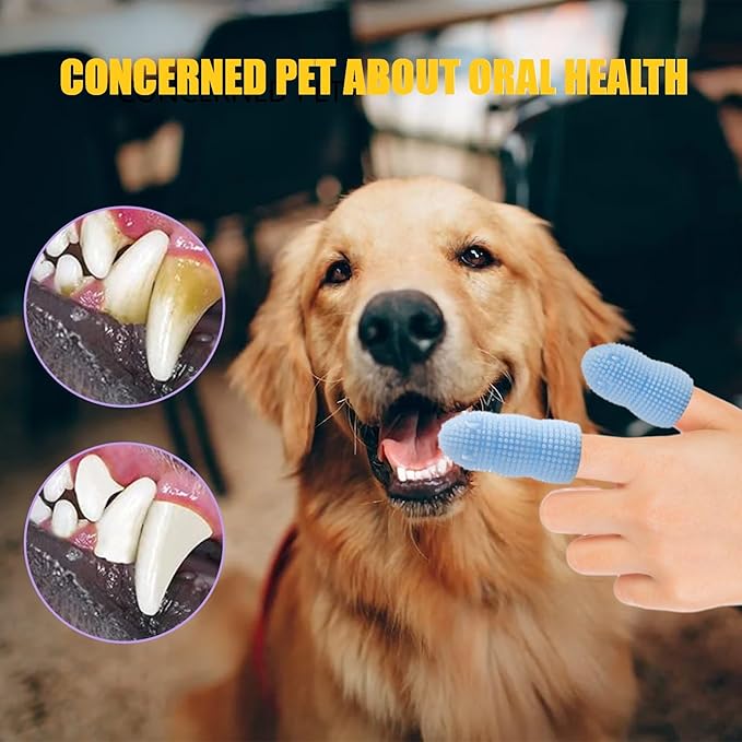 360 Round Dog Finger Toothbrush, Silicone Soft Bristle Dog Toothbrush for Teeth Cleaning,4 Pack Dog Tooth Brushing Kit for Small Medium Large Breed,Durable Toothbrush for Pet Dog Dental. (Blue/Yellow)