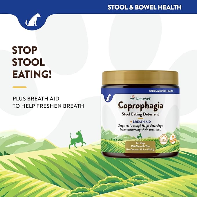 NaturVet – Coprophagia Stool Eating Deterrent Plus Breath Aid – Deters Dogs from Consuming Stool – Enhanced with Breath Freshener, Enzymes & Probiotics – 130 Chewable Tablets