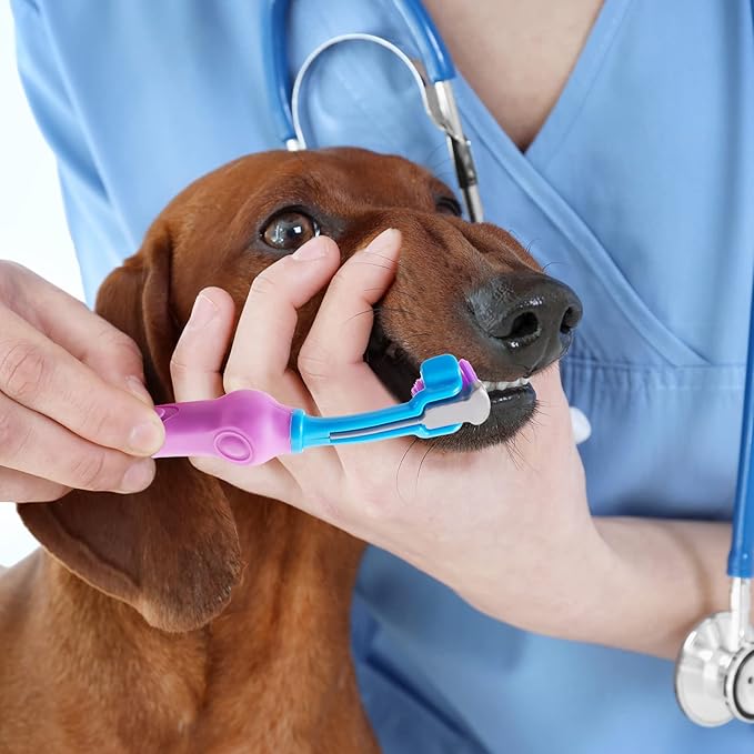 5 Pcs Three Sided Dog Toothbrush Dental Oral Care PET Dog Tooth Brush Dog Tooth Brushing Kit for Puppy Cat Cleaning Mouth Teeth Removing Bad Breath Tartar, 5 Colors