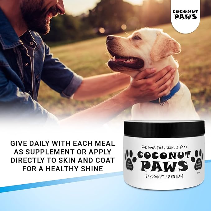 Coconut Paws, Organic Dog Essentials, with Coconut Oil, Olive Oil and Sunflower Oil, for Dog’s Skin, Hair, Ears, Teeth, and Nails, Dog Paw Balm and Nose Balm, 8 fl oz