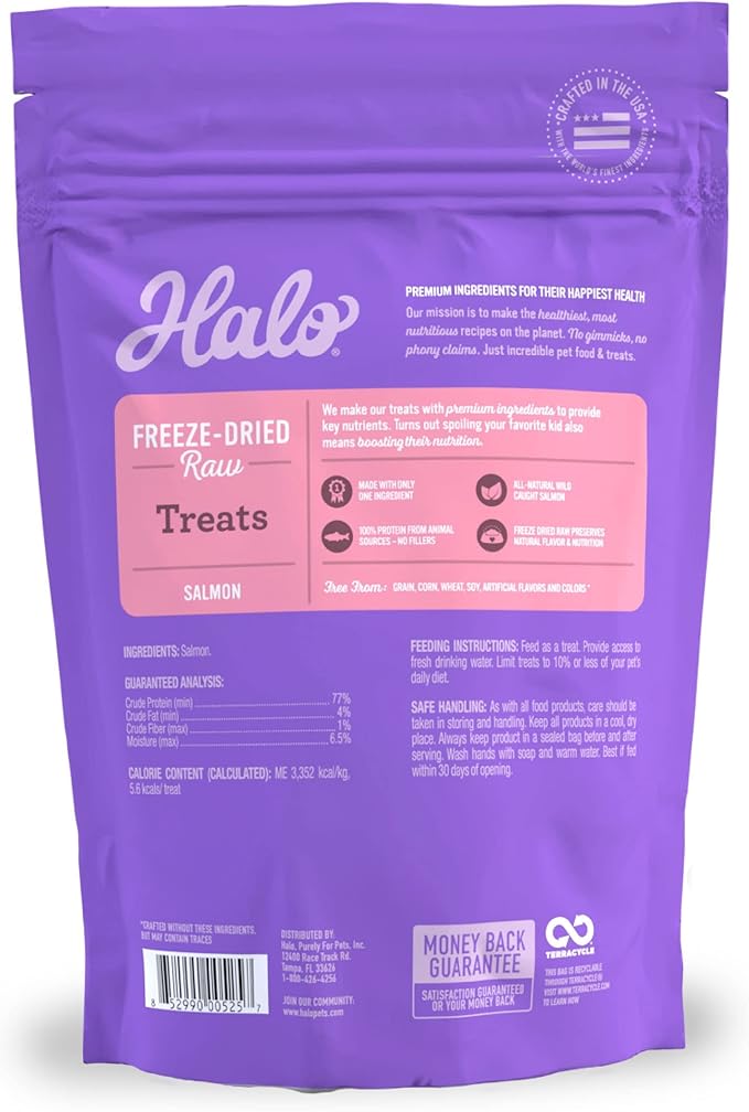 Halo 100% Wild Caught Salmon Freeze Dried Raw Treats, 2.5 oz.