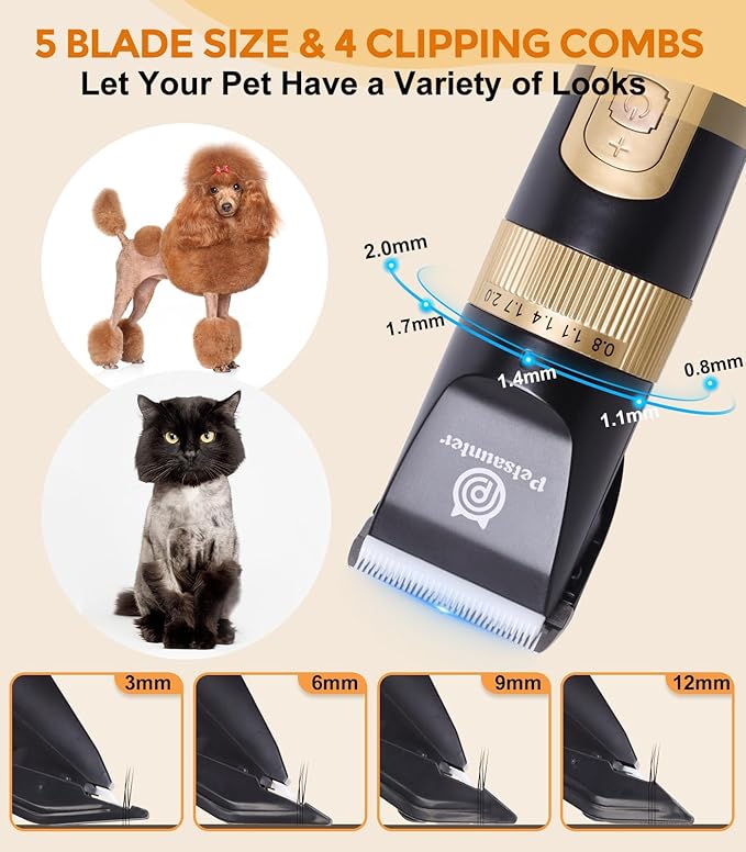 Dog Clippers for Grooming Kit, 4-Speed & LCD, Low Noise Electric Dog Trimmer for Grooming, Cordless Rechargeable Dog Hair Clippers, Quiet for Dogs & Pets with Thick or Heavy Coats(C95 Set)