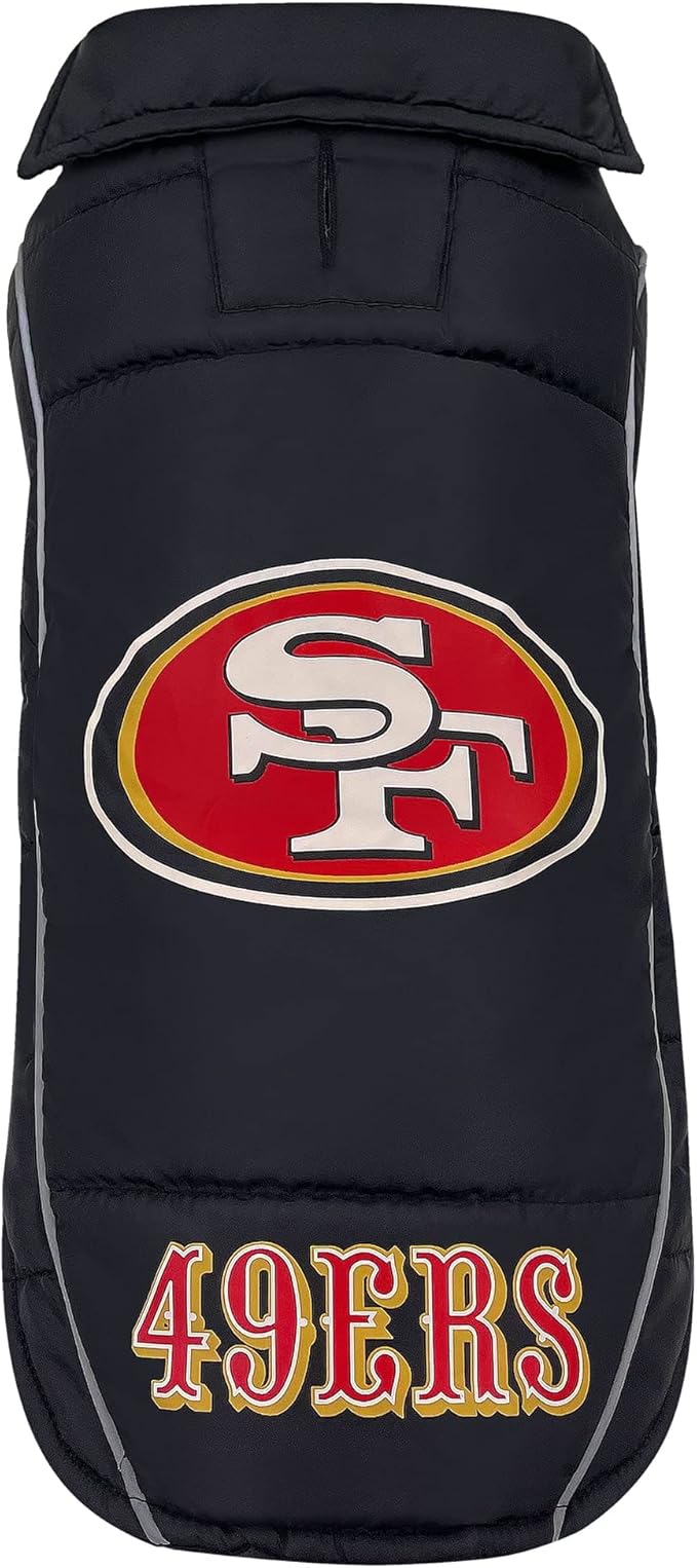 NFL San Francisco 49ers Puffer Vest for Dogs & Cats, Size Large. Warm, Cozy, and Waterproof Dog Coat, for Small and Large Dogs/Cats. Best NFL Licensed PET Warming Sports Jacket
