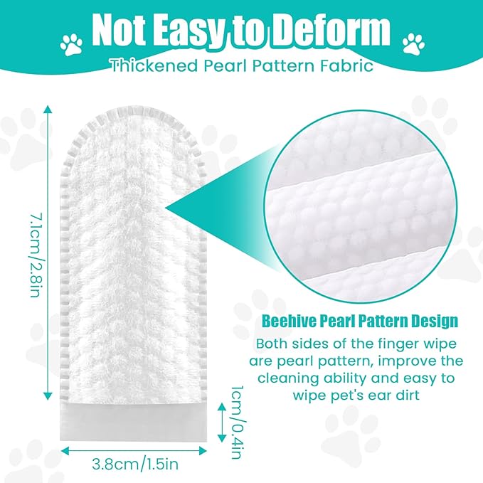 2-Pack Teeth and Ear Cleaner Finger Wipes, Dog and Cat Grooming Kit, Soothing Odor Control, Reduces Dirt and Wax Buildup, Cleans Teeth and Reduces Tartar and Odor, 100 Tablets