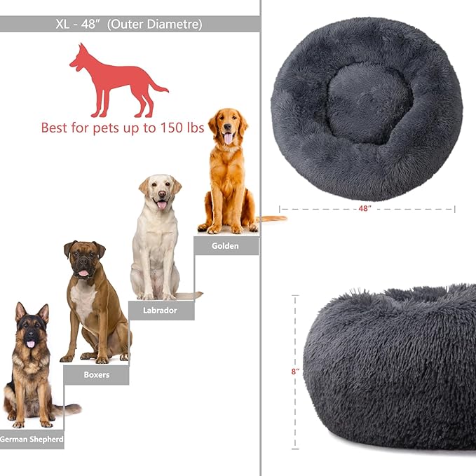 Dog Beds for Extra Large Dogs Calming Dog Bed Washable Fluffy Anti-Anxiety Round Pet Bed 45 Inches Detachable Dog Bed,Fits up to Large Dog