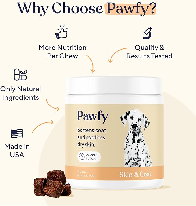 Pawfy dogs Skin & Coat Soft Chews | Allergies | Itching | Licking | Paw Biting | Scratching & More