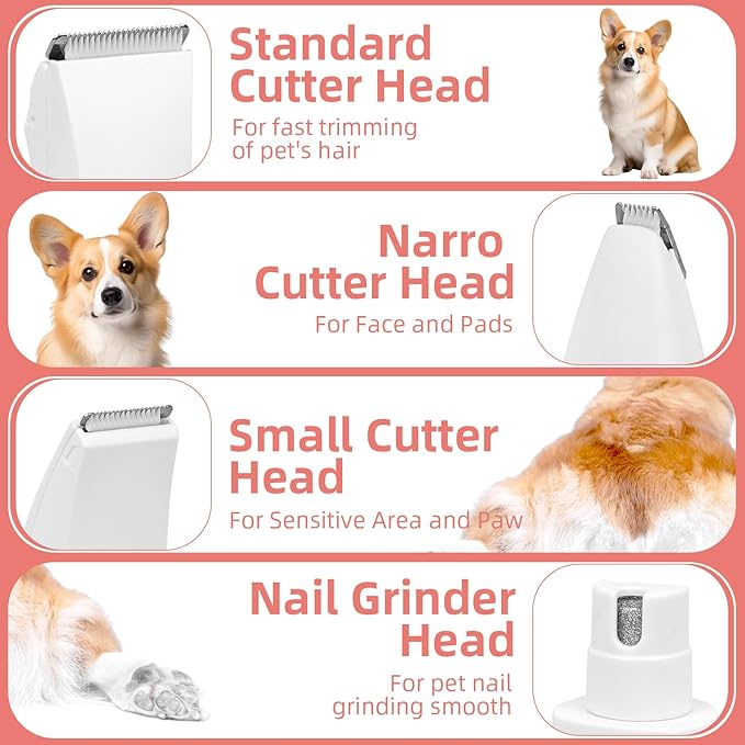 Electric Dog Paw Trimmer Dog Grooming Kit, 4 in 1 Paw Trimmer for Small Dogs Cats Grooming Quiet, Rechargeable and Plug-and-Play Paw Trimmer for Dogs Grooming Hair, Paws, Eyes, Ears, Face