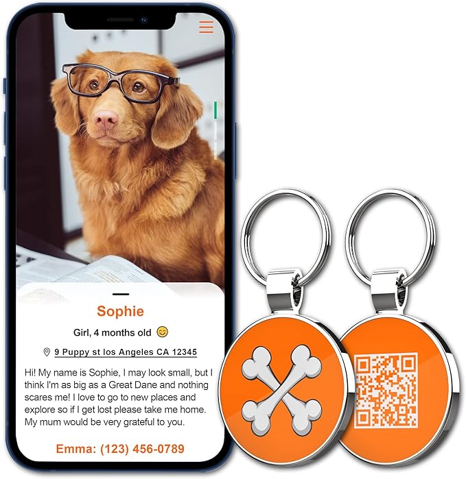 MYLUCKYTAG QR Code Pet ID Tags Dog Tags - Pet Online Profile - Scan QR Receive Instant Pet Location Alert Email