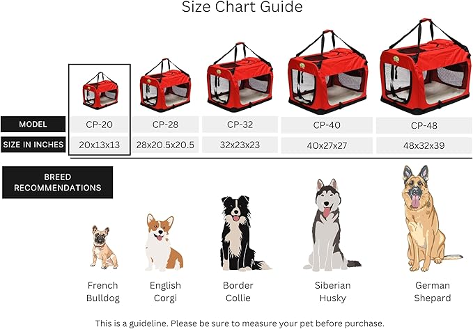 Go Pet Club 20" Soft Collapsible Dog Crate for Dogs, Portable Pet Carrier, Thick Padded Pet Travel Crate for Indoor & Outdoor, Soft Sided Pet Foldable Kennel Cage with Durable Mesh Windows, Red