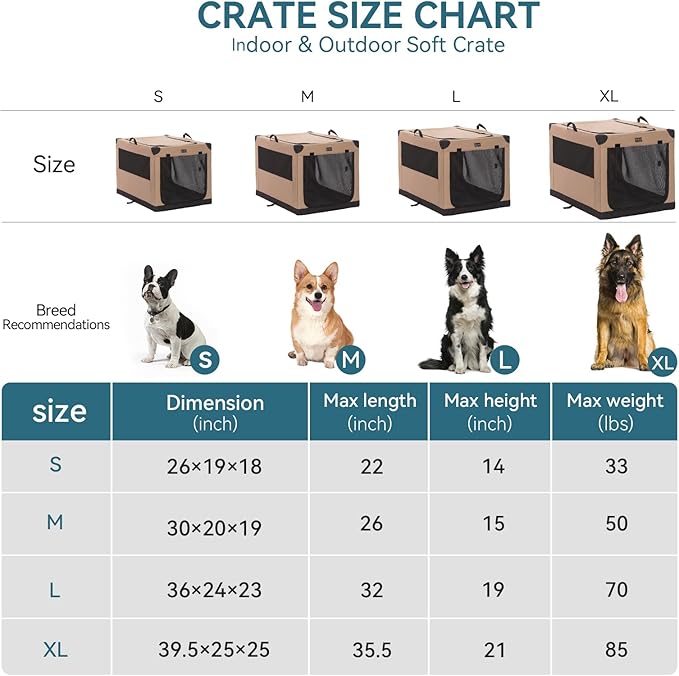 Dog Crates for Large Dogs, Adjustable Fabric Cover by Spiral Iron Pipe, Strengthen Sewing Soft Dog Crate 3 Door Design,'39.5'' X 25'' X 25''