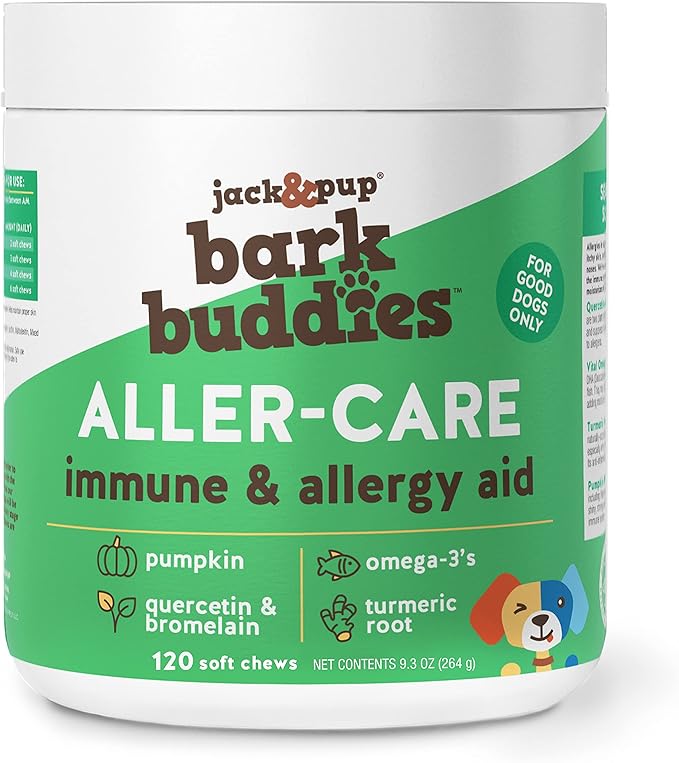 Jack&Pup Dog Allergy Chews - Bark Buddies Aller-Care Soft Chew Bites Itch Relief for Dogs & Allergy Support for Dogs - Dog Immune Supplement, Dog Skin Allergies Treatment and Anti Itch for Dogs 120ct