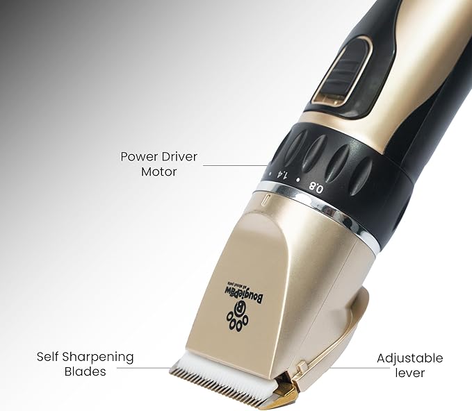 Dog Clippers for Grooming | 12 Pcs Set | Low Noise | Rechargeable | Professional Dog Grooming Kit | Dog Grooming Clippers (Gold with LED Display)