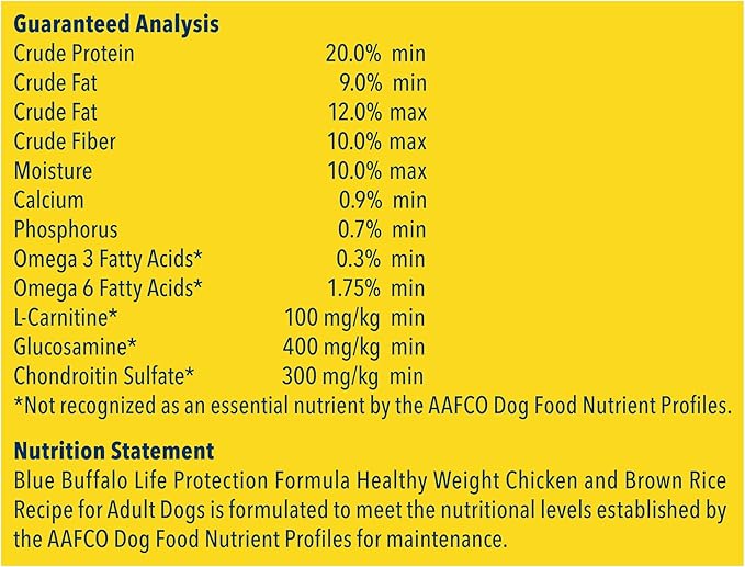 Blue Buffalo Life Protection Formula Natural Adult Healthy Weight Dry Dog Food, Chicken and Brown Rice 34-lb