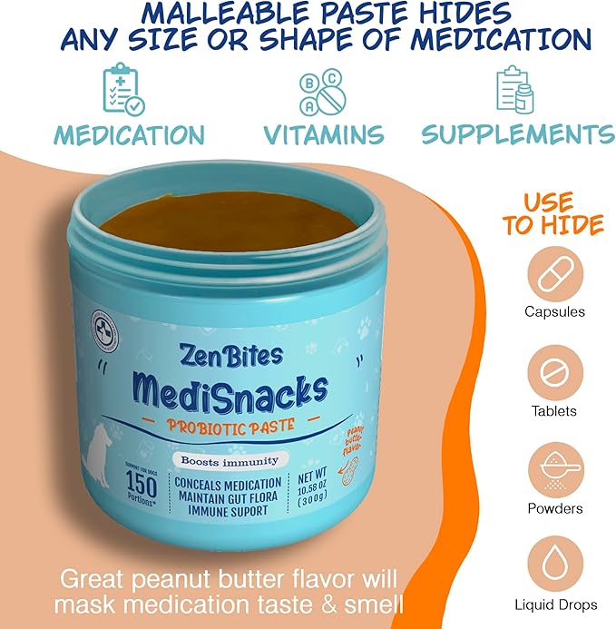 MediSnacks Pill Pouch Paste for Dogs Capsule (150 Servings) Peanut Butter Flavoured Immune and Digestive Support to Conceal Medication for Dogs Natural Soft Dog Treats 10.6oz
