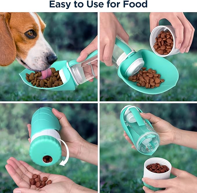 Dog Water Bottle, Portable Pet Water Bottle with Food Container and Drinking Feeder, Leak Proof, BPA-Free, Foldable Puppy Water cup Dispenser for Outdoor Walking, Travel, Hiking 12OZ