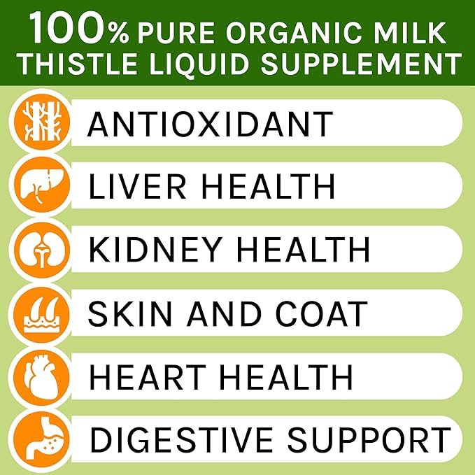 Milk Thistle for Dogs and Cats - Liver Support Supplement - Canine Hepatic Care - Cat & Dog Liver Cleanse - Liquid Milk Thistle Drops for Pets - Liver Protection & Defence - Made in USA - 2 fl oz