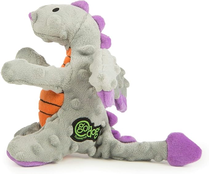 goDog Bubble Plush Dragons Squeaky Dog Toy, Chew Guard Technology - Gray, Small