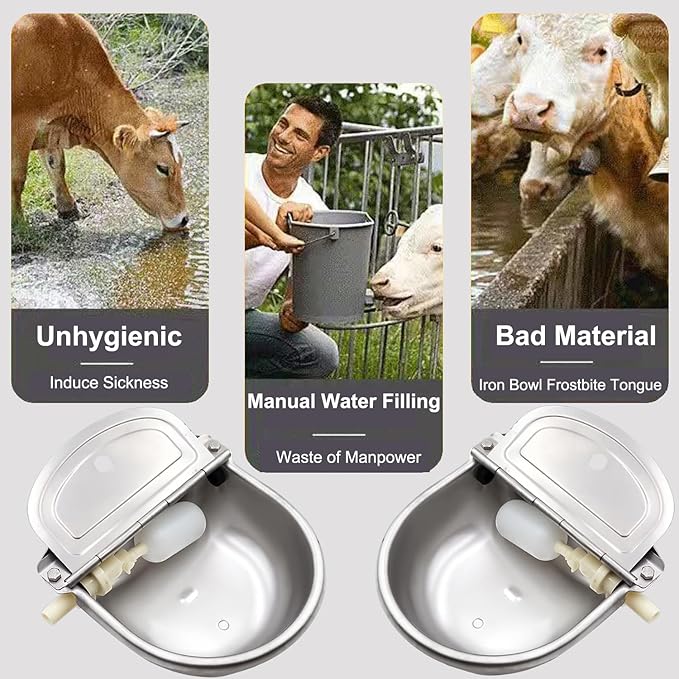Automatic Animal Drinking Water Bowl 304 Stainless Steel Waterer with Float Valve Farm Dog Dispenser Kit Livestock Water Trough Dispenser for Dog Horse Pig Cow, Goat Waterer