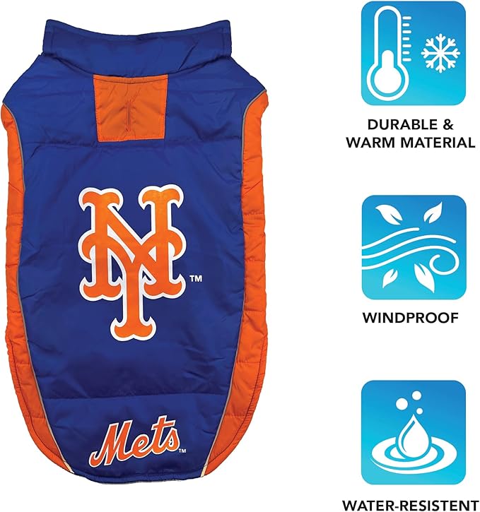 Pets First MLB New York Mets Puffer Vest for Dogs & Cats, Size Large. Warm, Cozy, and Waterproof Dog Coat, for Small and Large Dogs/Cats. Best MLB Licensed PET Warming Sports Jacket (MET-4081-LG)