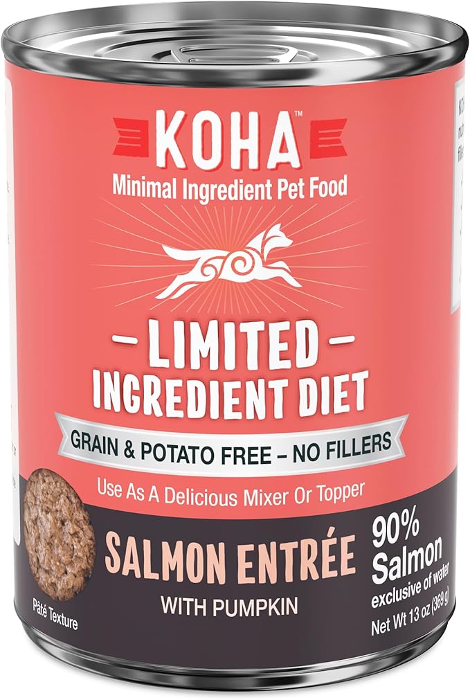 KOHA Limited Ingredient Diet Salmon Entrée for Dogs - Dog Food Toppers for Picky Eaters - Sensitive Stomach Canned Dog Food - Pate Dog Food - 13 oz Pack of 12