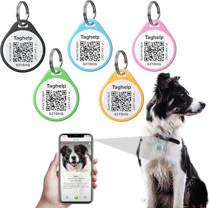 2 Pack - QR Code Pet ID Dog cat Tags for Collar Personalized for Pet Online Profile - Scan QR Receive Instant Pet Location Alert Email, Anti-Lost,No Subscription fees (Blue&Black, for Dog - 1.2")