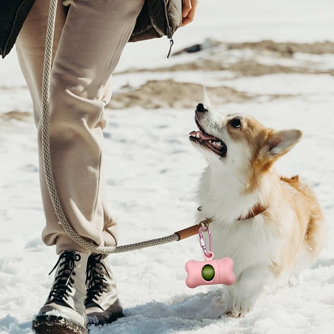 Bag Dispenser Dog Poop Bags Holder Dog Waste Bags Dispenser with Leak-Proof Green Poop Bags for Leash On The Go for Walking Dogs Outdoor(2 Holders 30 Bags,Pink)